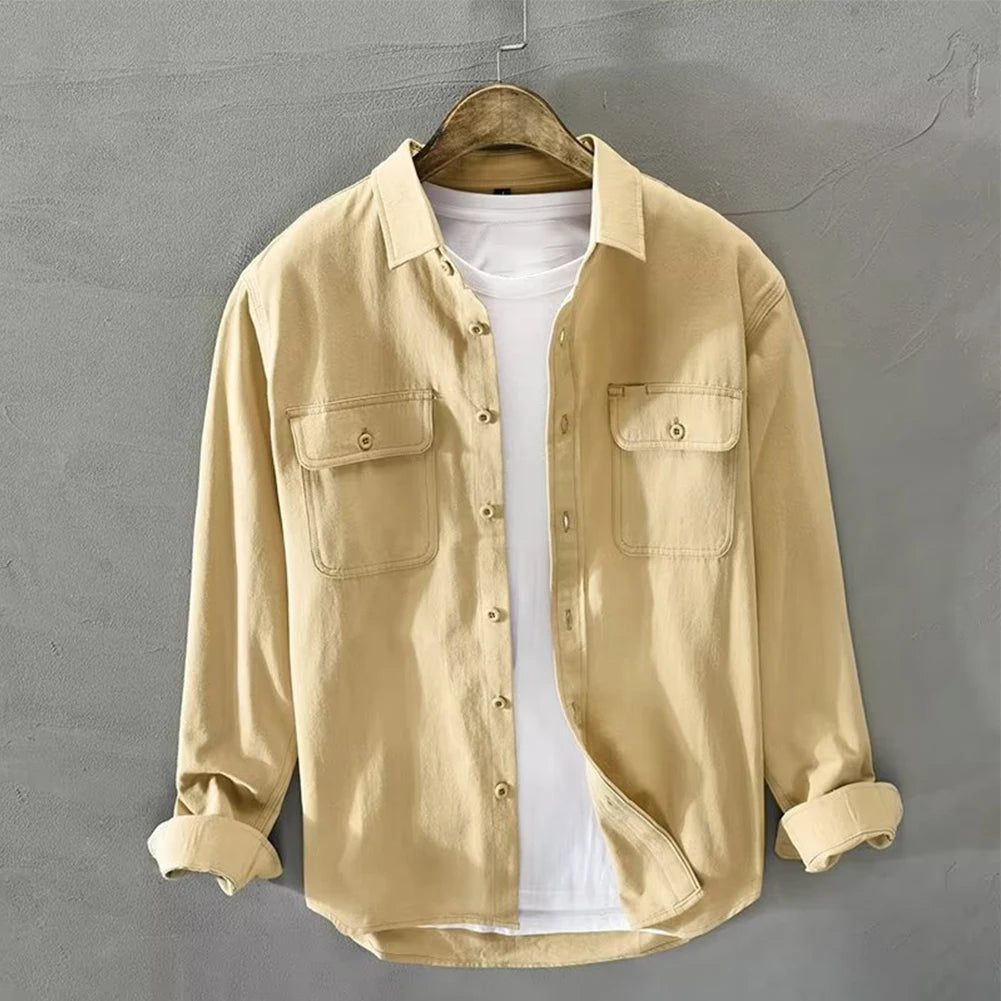 Men'S Corduroy Shirts Jackets Casual Cargo Shirt Long Sleeve Lapel Collar Baggy Fit Shirt Coats Tops Men Clothing