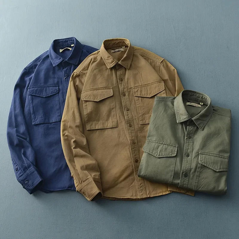 New Spring Autumn Men'S Long Sleeve Work Shirt Korean Style Casual Loose-Fit Jacket Trendy Fashionable Casual Lifestyle Shirt