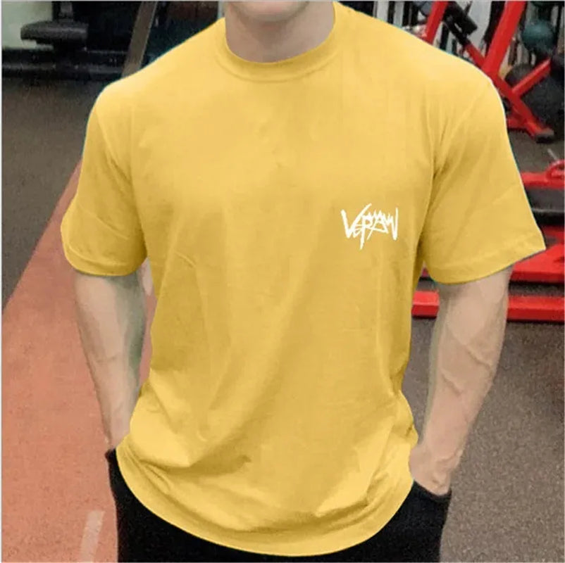 Men'S NEW round Collar Sports T Shirt Oversize Cotton Summer Tee Training Running Shirt Man Streetwear Half Sleeve Men T-Shirt