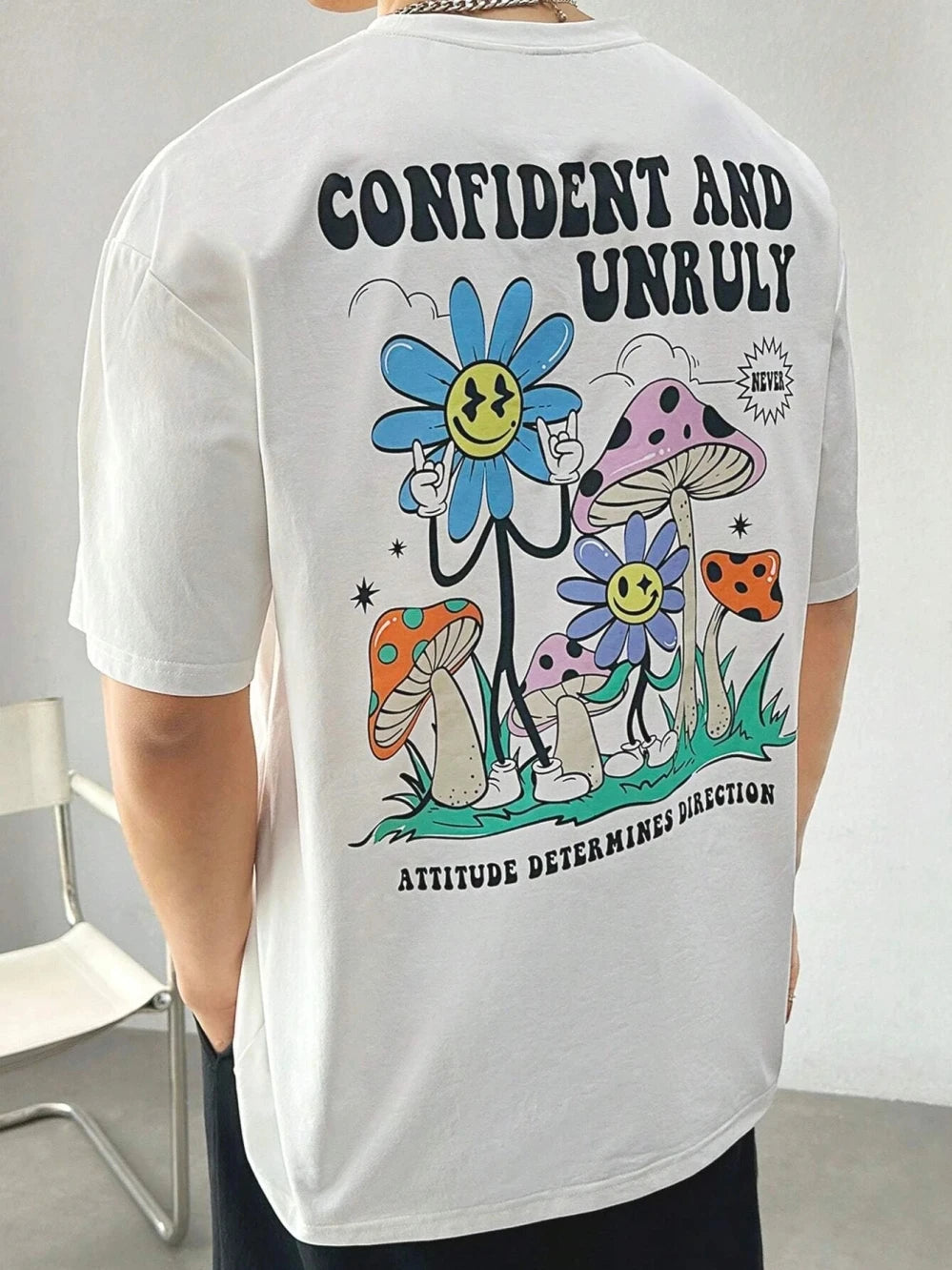 Confident and Unruly Attitude Determines Direction Men T Shirt Cotton Shirt Street Loose T-Shirts Summer Breathable Short Sleeve