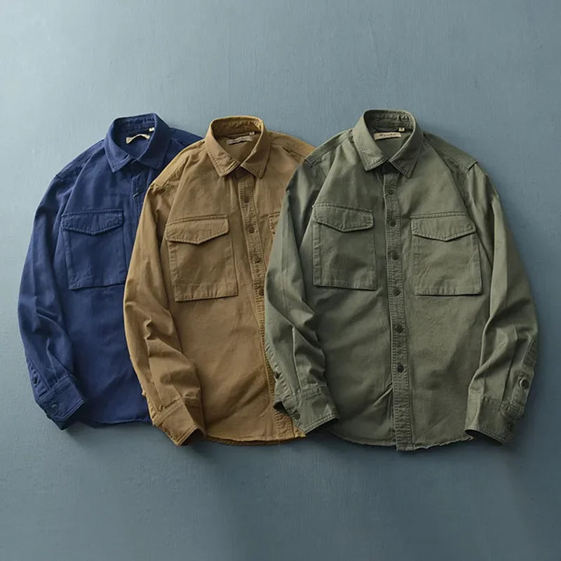 New Spring Autumn Men'S Long Sleeve Work Shirt Korean Style Casual Loose-Fit Jacket Trendy Fashionable Casual Lifestyle Shirt