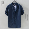 Men Linen Short Sleeve Shirt Summer Casual Cotton Linen Clothing Loose Style Youth Summer Top Adult Size Available