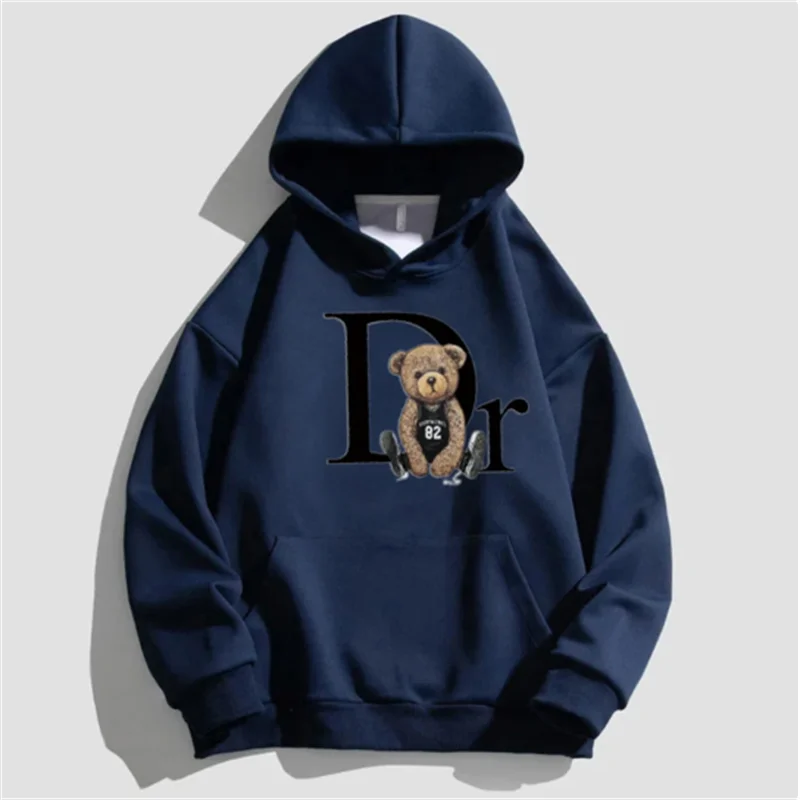 Unisex Letter Bear Print Hoodie, Pulôver Casual, Moda Natalícia, Solto Street Wear, Skate, Monocromático, Novo, Outono, 386