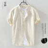 Men Linen Short Sleeve Shirt Summer Casual Cotton Linen Clothing Loose Style Youth Summer Top Adult Size Available