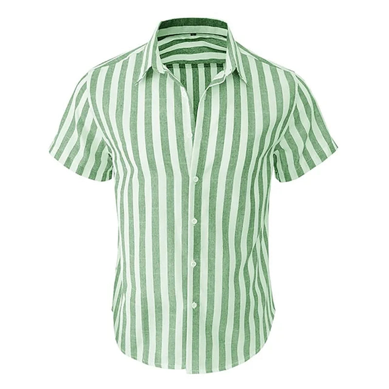 Alternating Striped Men'S Shirts Summer Minimalist Shirts Beach Casual Style Short Sleeved Shirt Men'S Hawaii Vacation Shirt