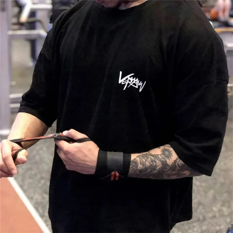 Men'S NEW round Collar Sports T Shirt Oversize Cotton Summer Tee Training Running Shirt Man Streetwear Half Sleeve Men T-Shirt