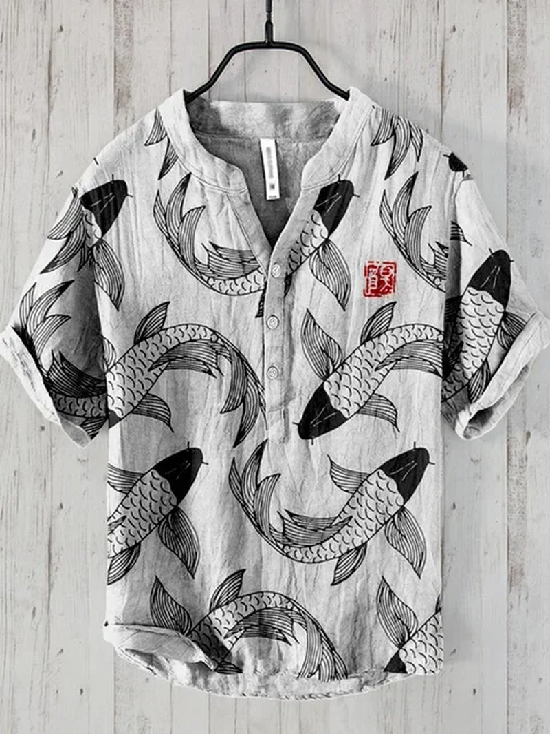 Spring and Summer Men'S and Women'S Shirts Independent Station Casual Fish Pattern Hawaiian Style Printed Shirts Men'S Tops